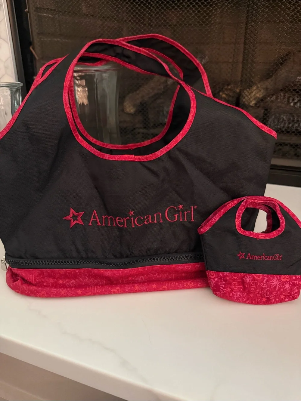 American Girl Black and Red Tote with Matching Mini Purse